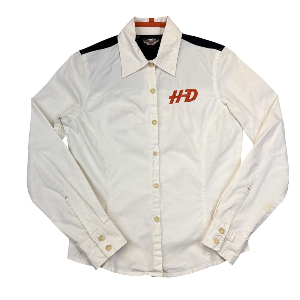 Harley-Davidson Shirt Womens XS White Long Sleeve Button Up Motorcycle